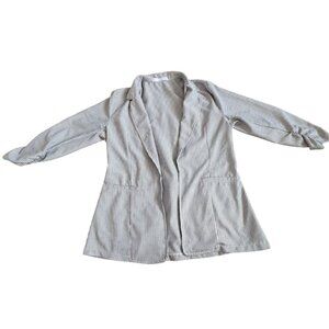 Potter's Pot Striped 3/4 Sleeve Light Weight Blazer-White/Gray-Size L-GUC